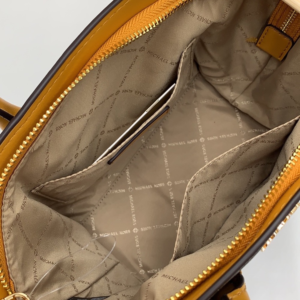 MICHAEL KORS
Avril Small Logo Top-Zip Satchel / Crossbody Marigold/ Brown Color - Picture 10 of 16